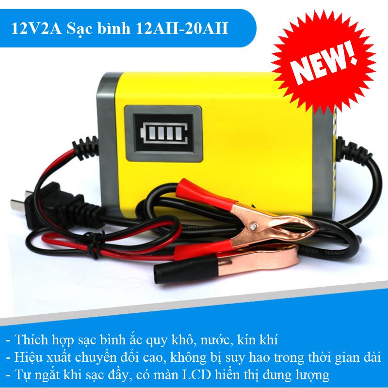 Sạc bình ắc quy 12V2A thông minh tự ngắt khi đầy dùng cho ắc quy khô và nước dung lượng bình 12AH-20AH