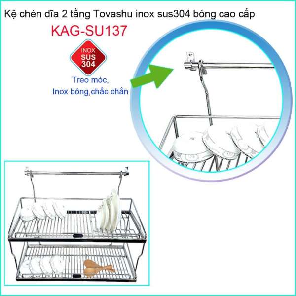 Kệ úp chén dĩa 2 tầng Tovashu 900, kệ chén dĩa inox 304 KAG-SU137