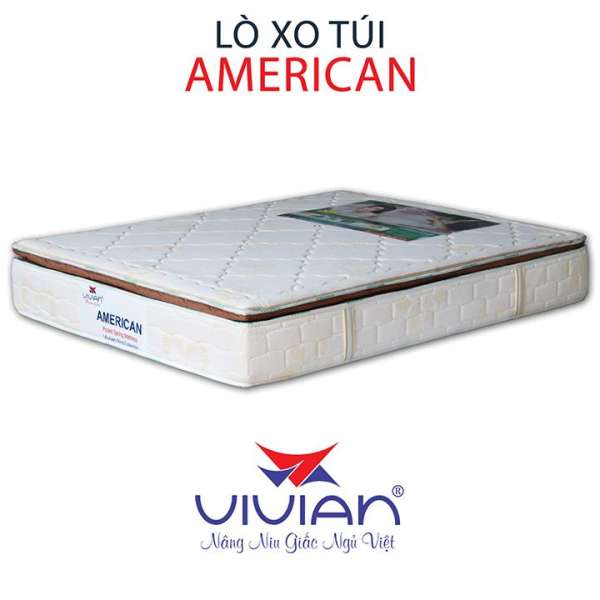 Nệm Lò Xo Túi American VIVIAN (100 x 200 x 32 cm) Nệm Lò Xo Túi 3 Viền - Màu Trắng