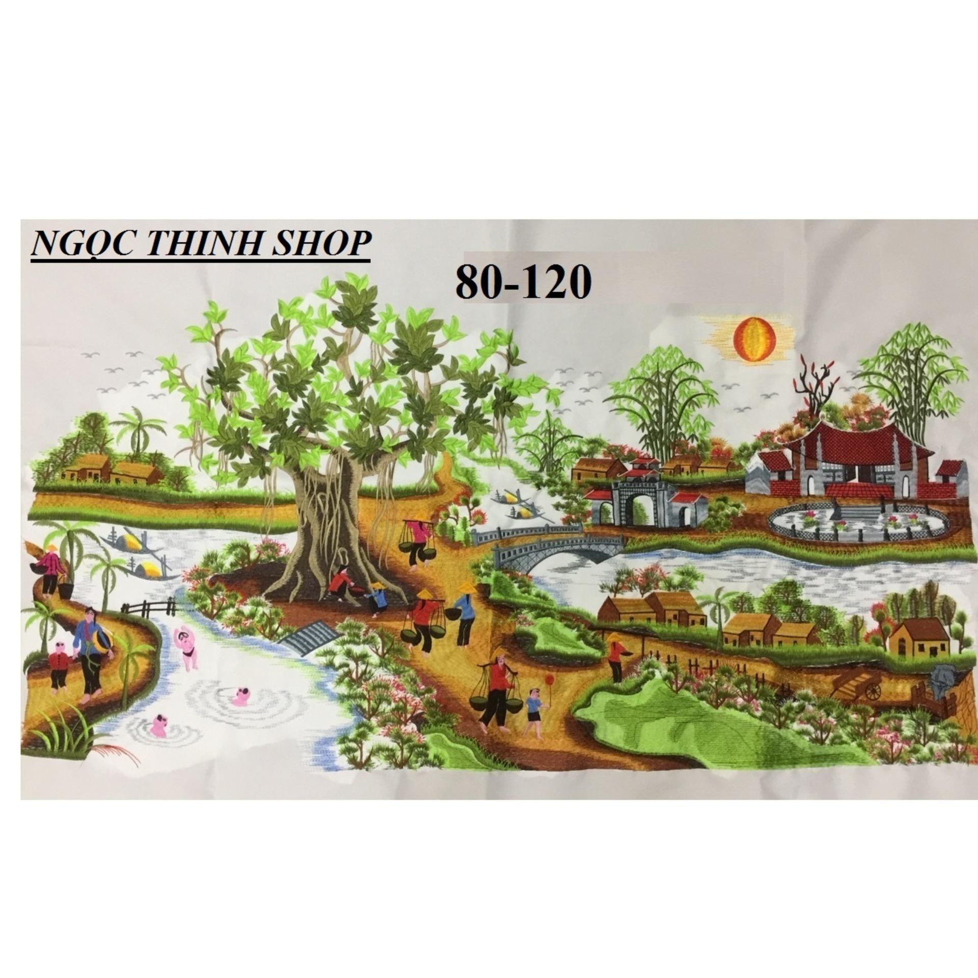 Tranh đã thêu chưa khung chỉ lụa đồng quê khúc hát thanh bình 120x80cm