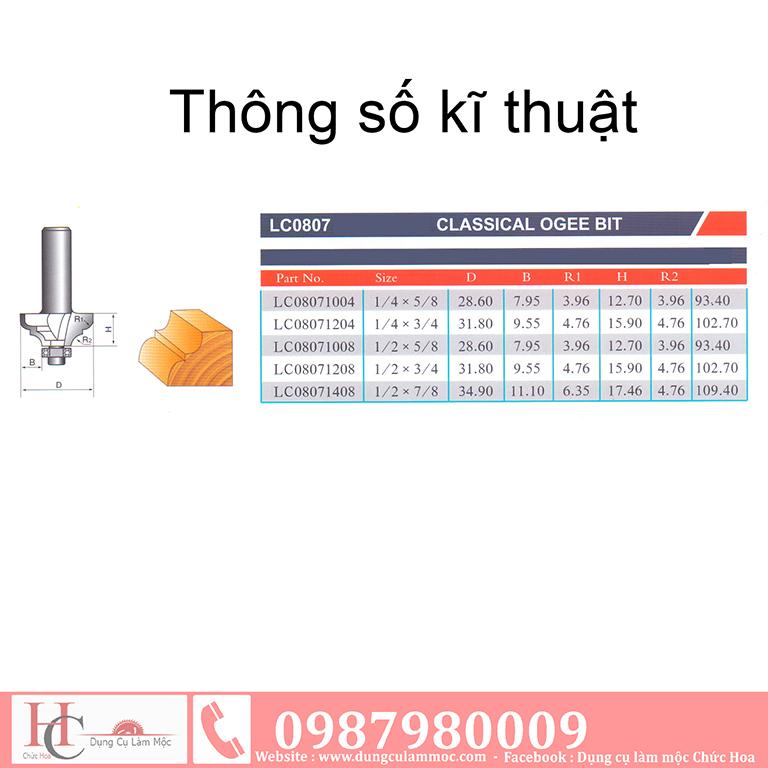 Mũi phay chỉ cửa cong Tideway AC0807