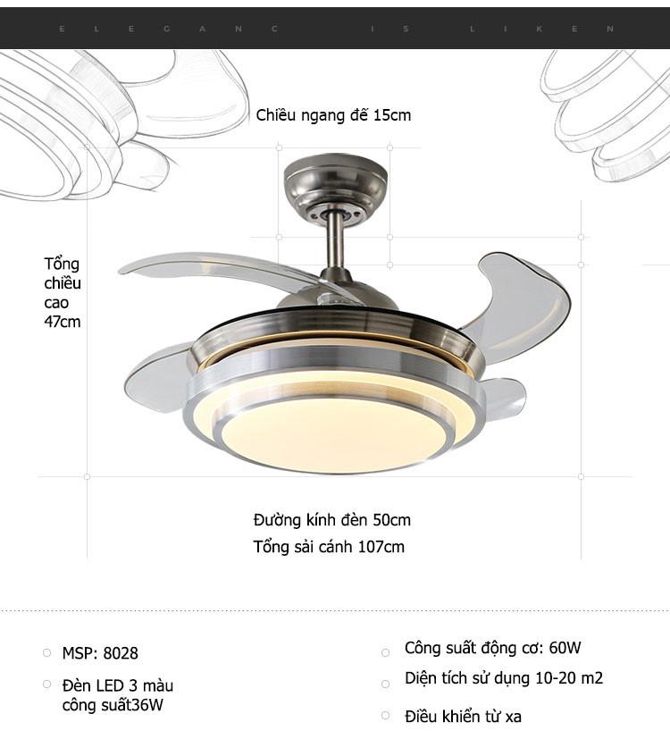 Quạt trần đèn - Quạt trần trang trí MSP 8028