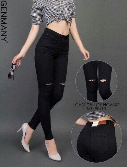 quần jean nữ rách gối đen xịn 2222