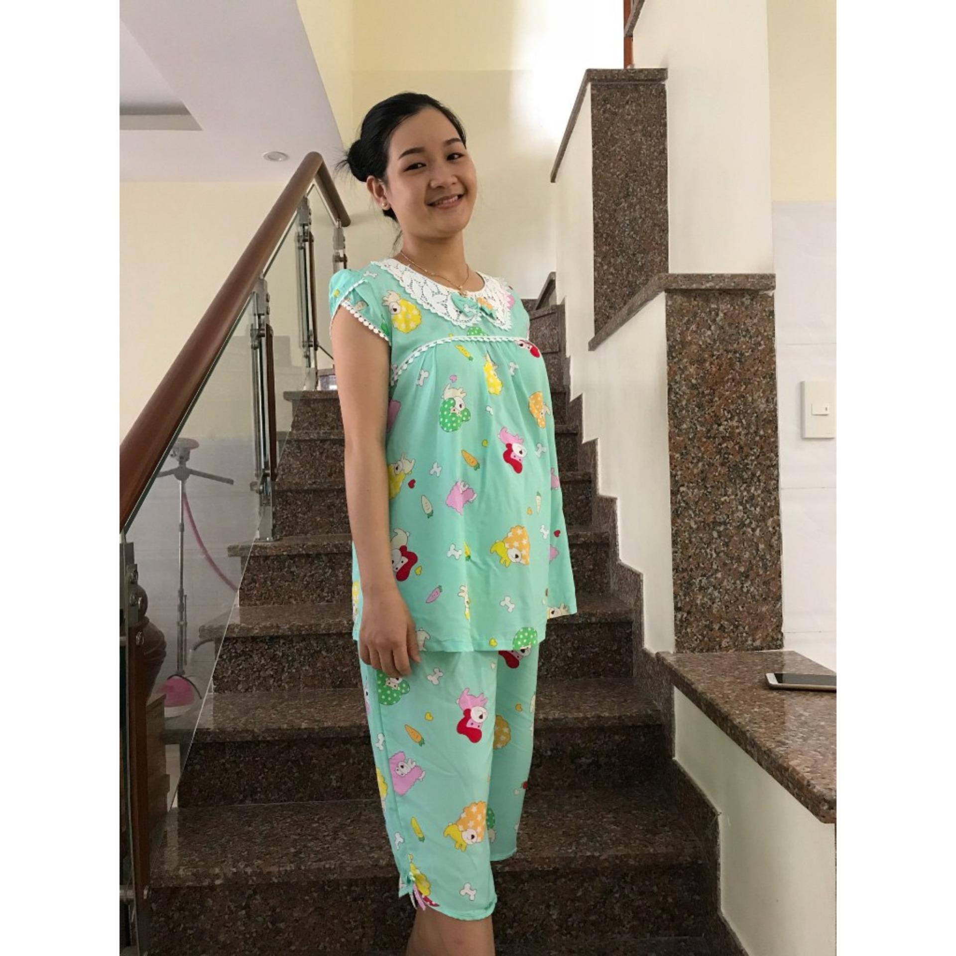 Đồ bộ bầu lanh lửng phối ren (xanh ngọc)