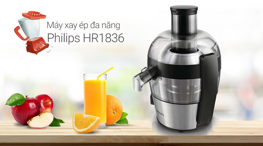 Máy ép trái cây Philips HR1836 0.5L (Đen) - Hàng nhập khẩu