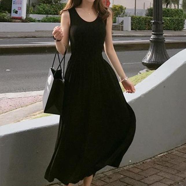 Đầm bầu thun trơn basic, đầm dáng dài maxi, vải mềm mịn thoáng mát Db20
