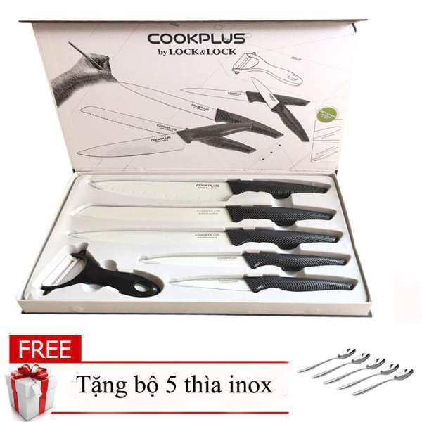 Bộ dao làm bếp 6 món Lock&Lock Kitchen knife tiện dụng tặng bộ 5 thìa inox cao cấp