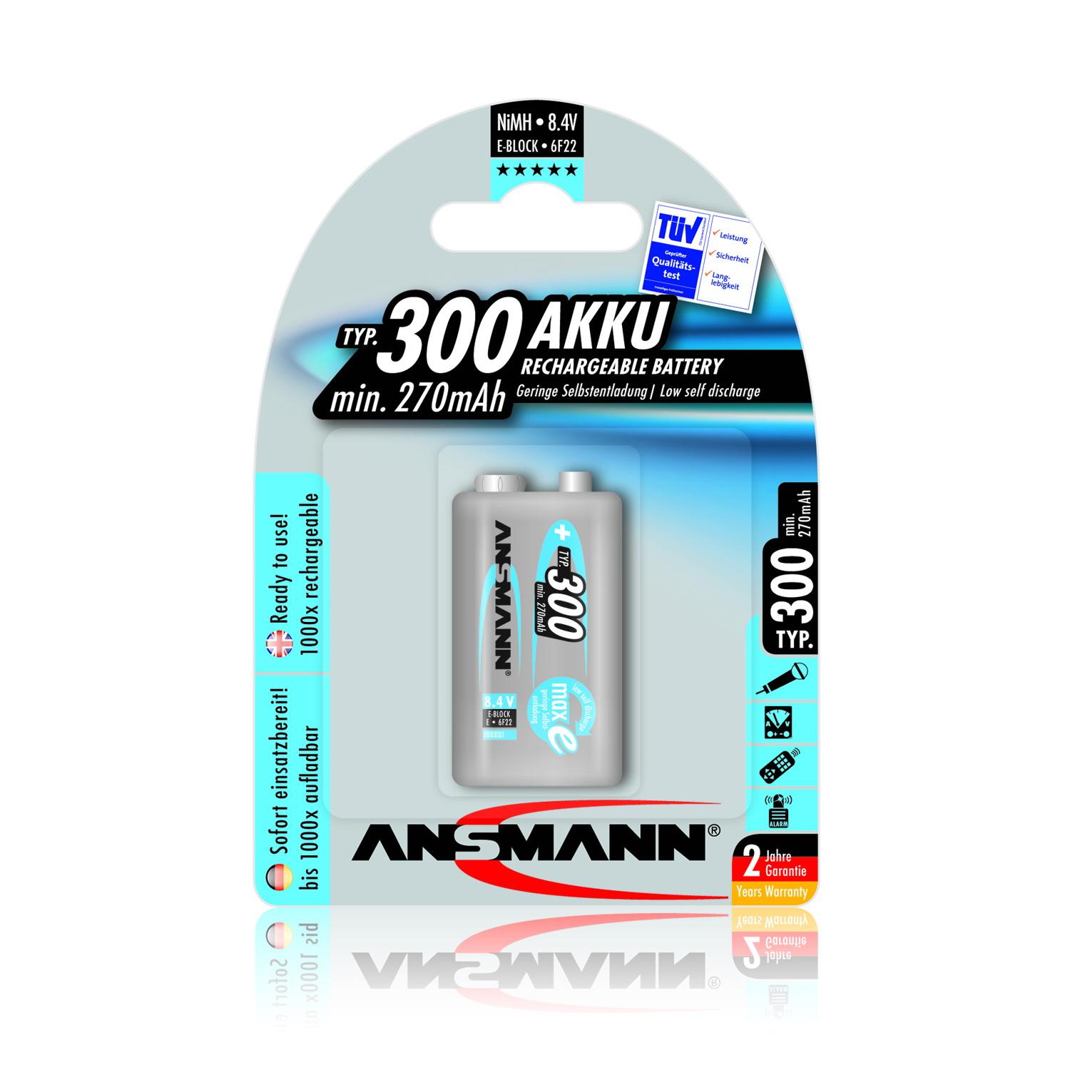 Pin sạc 9V 1 viên Ansmann E-block 300mAh
