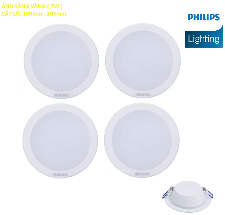 ( Bộ 4 ) Đèn Led Âm trần 7W Philips Downlight DN027B LED6 D100 ( Ánh Sáng Vàng )