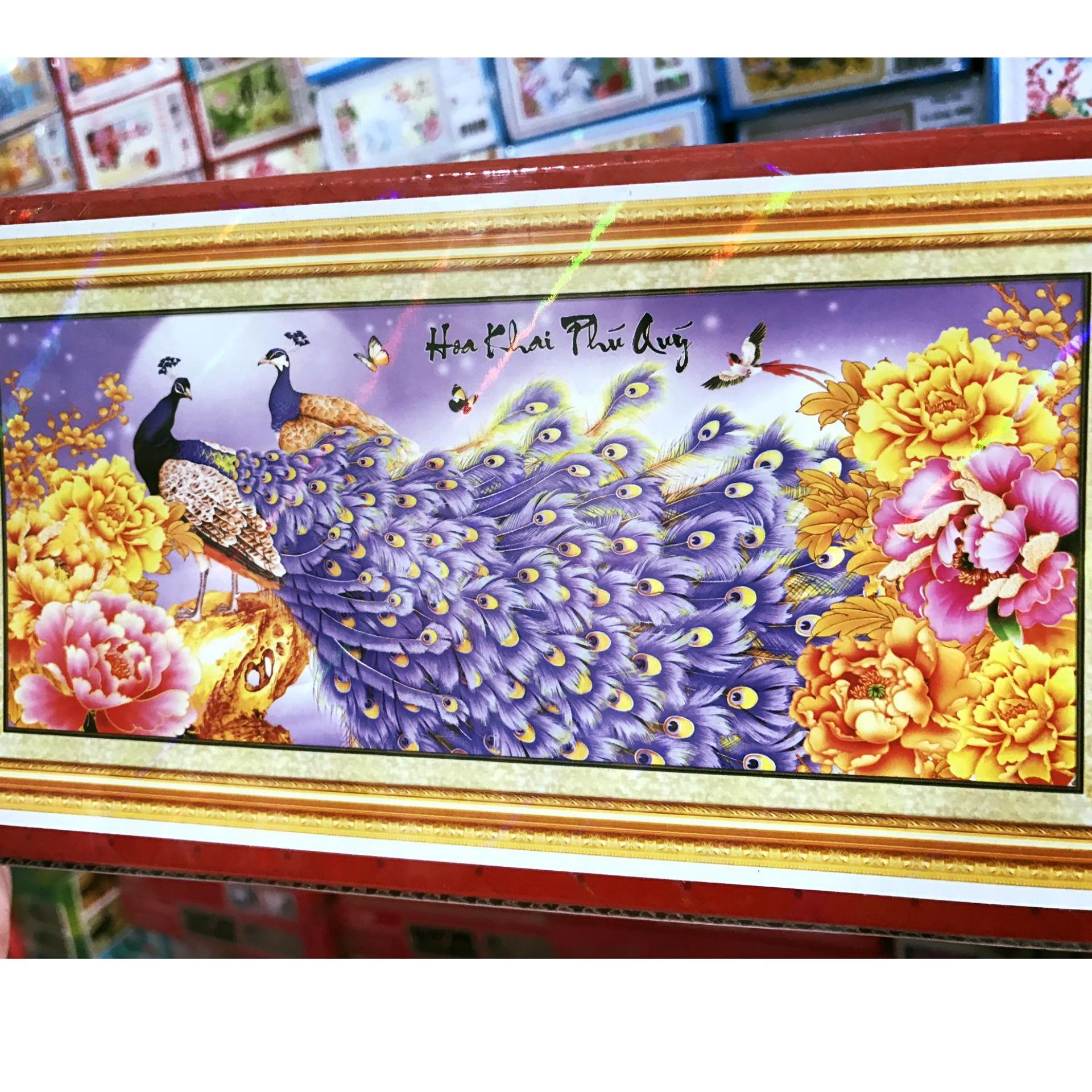 YN5006- Tranh đính đá đôi công tím-100*48*366