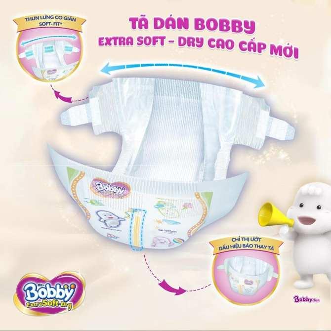 Tã/Bỉm Dán Bobby Extra Soft Size M 34 miếng (dành cho bé 6 - 10 kg), tặng kèm gói ôm hoa quả