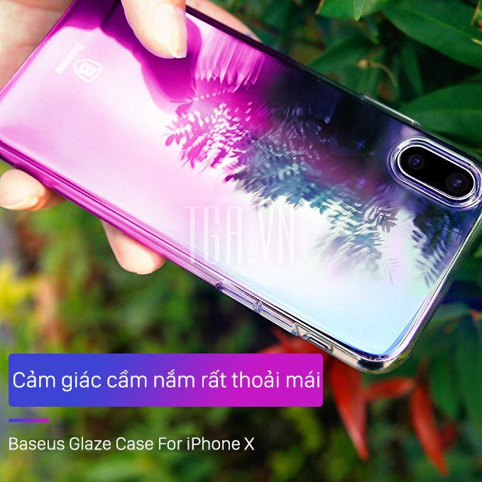 Ốp lưng iPhone X Baseus Glaze, trong suốt, nhựa cứng, siêu mỏng