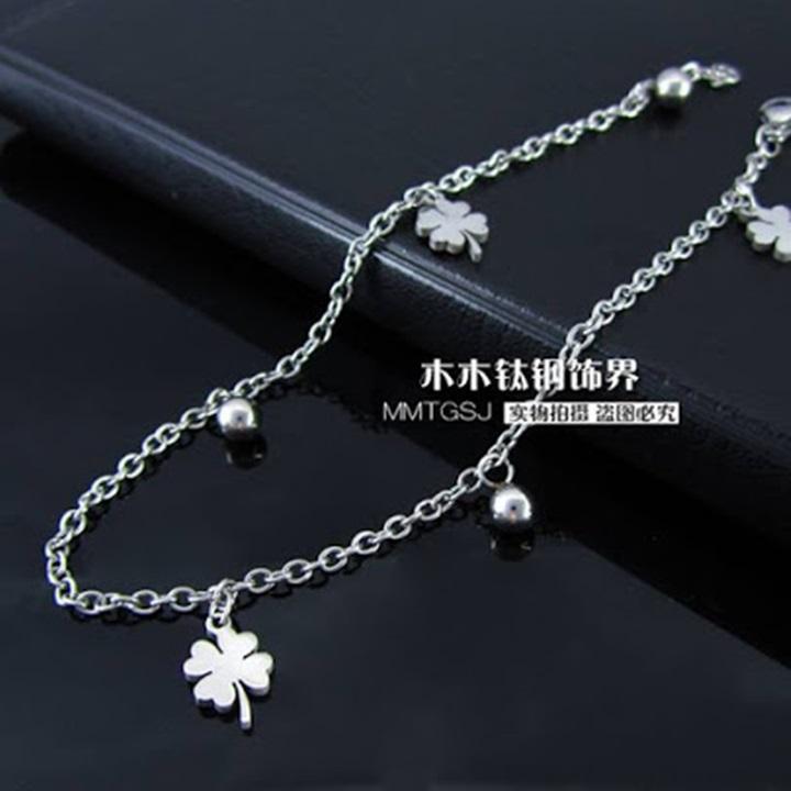 Lc14 beautiful stainless steel 4-leaf titanium foot bracelet stainless steel vacuum black color