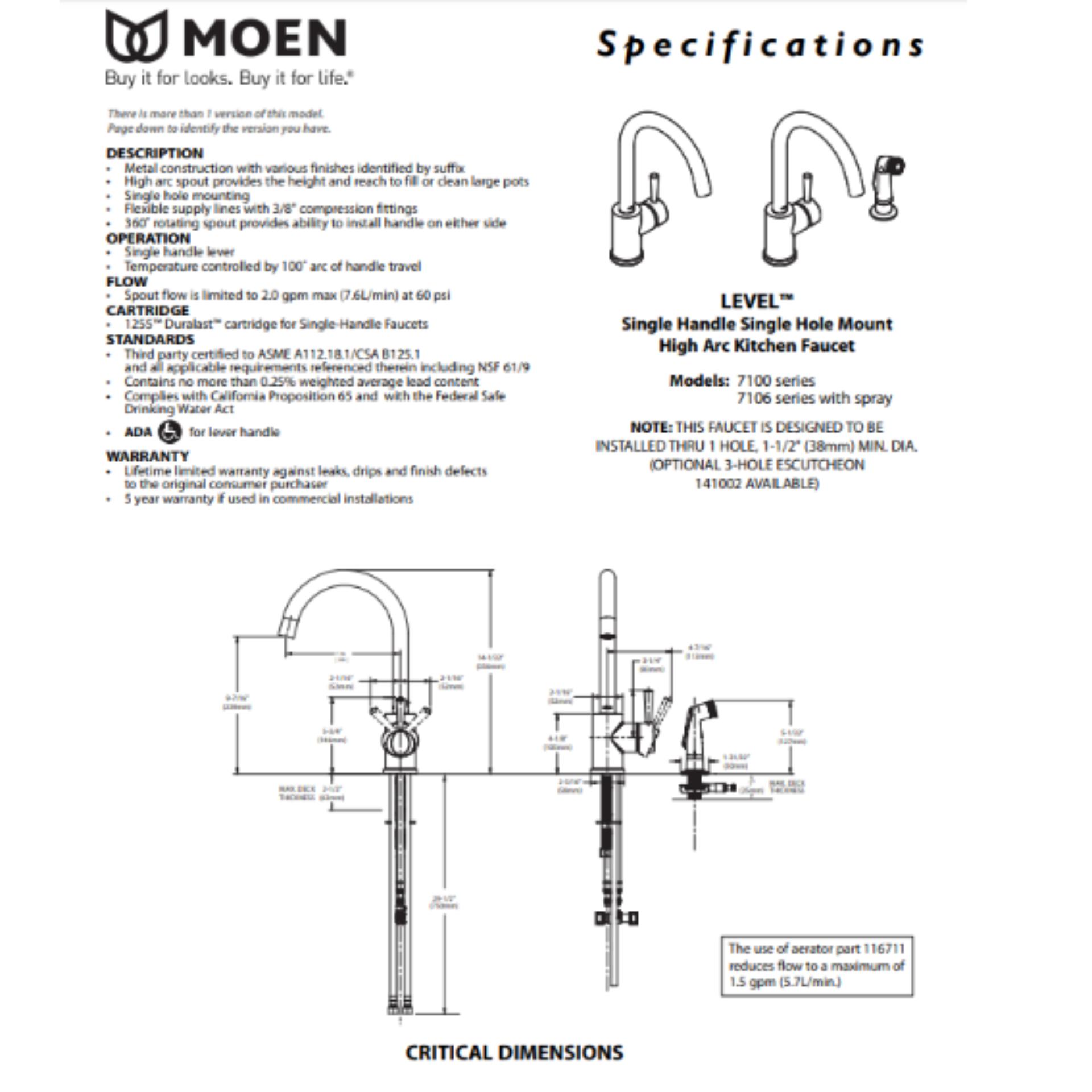 Vòi rửa chén nóng lạnh moen model: 7100