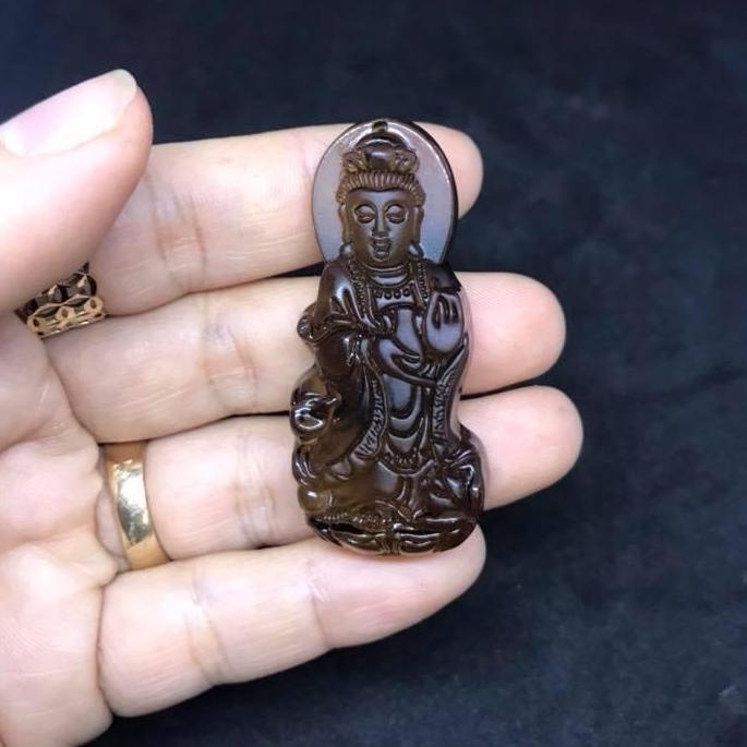 [HCM]MẶT DÂY CHUYỀN PHẬT QUAN ÂM ĐÁ PHOLY XÁM ( TẶNG KÈM KHUYÊN )