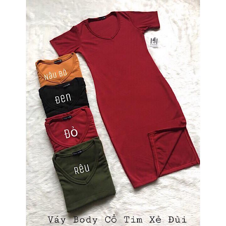 Váy ôm body cổ tim xẻ đùi tôn dáng