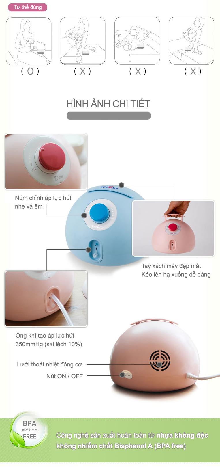 Máy hút sữa điện đôi Spectra Dew 350 Made in Korea