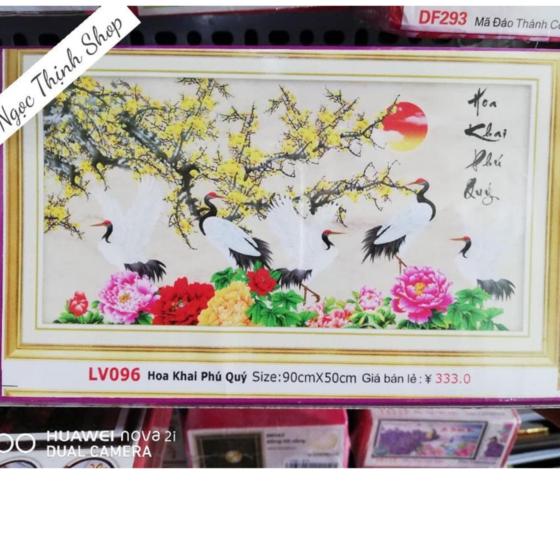 Tranh đính đá Hoa Khai Phú Quý LV096 kích thước 90x50cm.