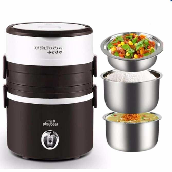 Hộp cơm hâm nóng 3 tầng inox Playbear DFH-2019