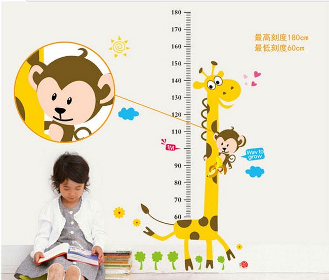 Decal dán tường đo chiều cao hươu bé ( 1m6*1m2)