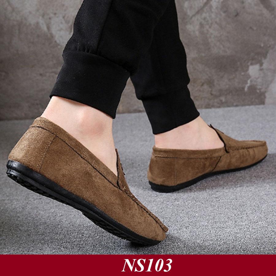 [TẶNG CHAI XỊT TẨY TRẮNG GIÀY] Giày Lười Nam Hàn Quốc Màu Da Lộn Nâu Đỏ