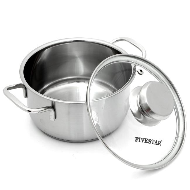 Nồi inox 430 bếp từ 3 đáy Fivestar 20cm nắp kính