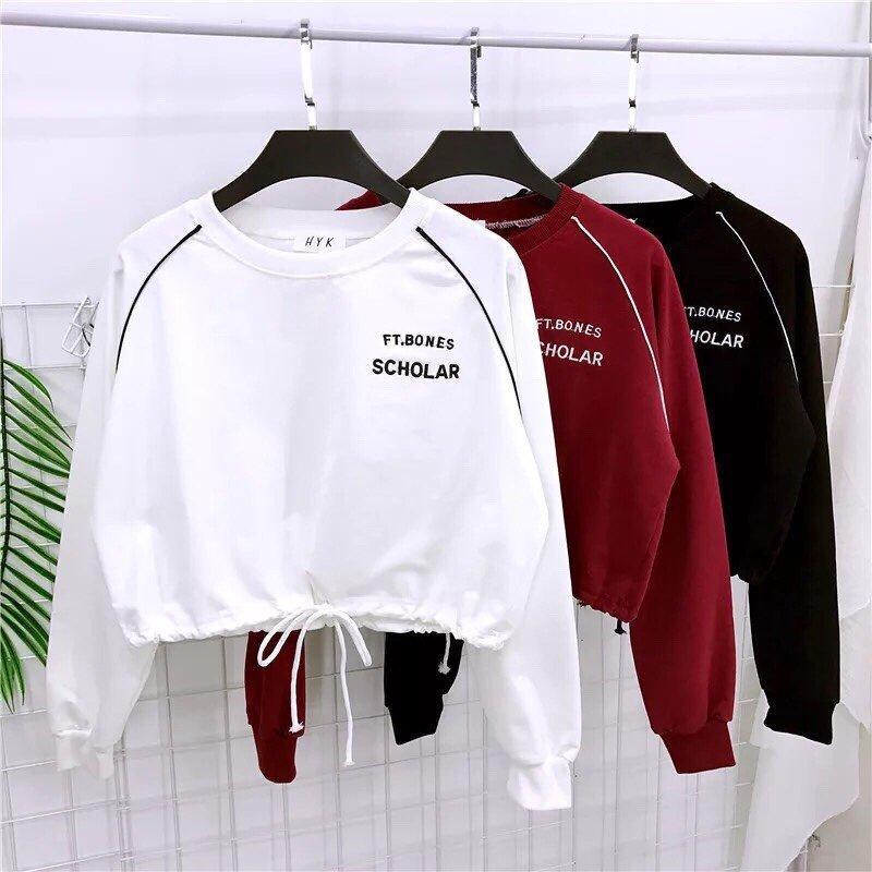 Áo croptop thắt dây phía dưới , in chữ nhỏ TTS0052