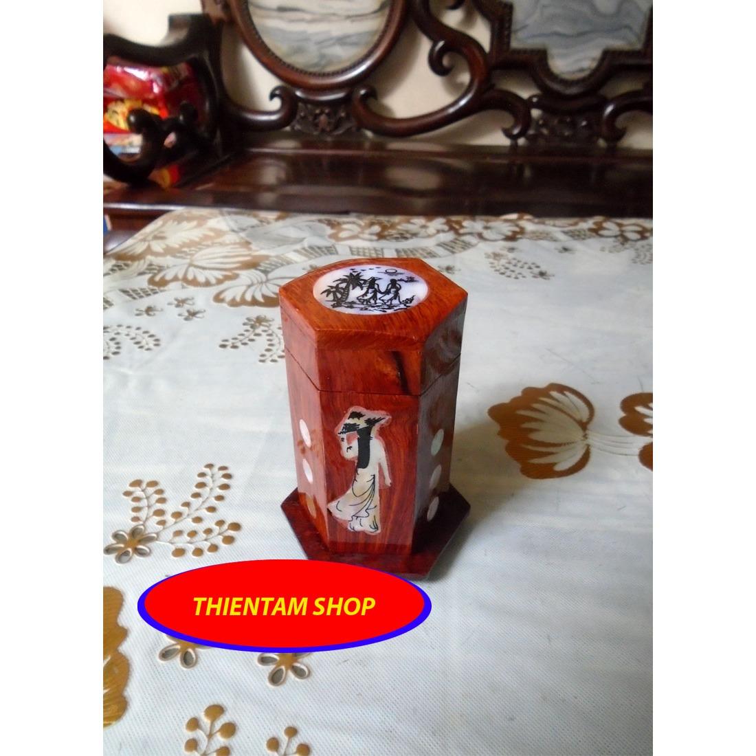 Bộ 3 món tiện ích bằng gỗ hương đỏ (Hộp Trà lớn,hộp khăn giấy,hộp tăm,hộp giấy) COM042