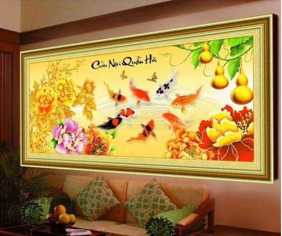 Tranh đính đá cá cửu ngư quần hội DF037-Ngọc Thịnh