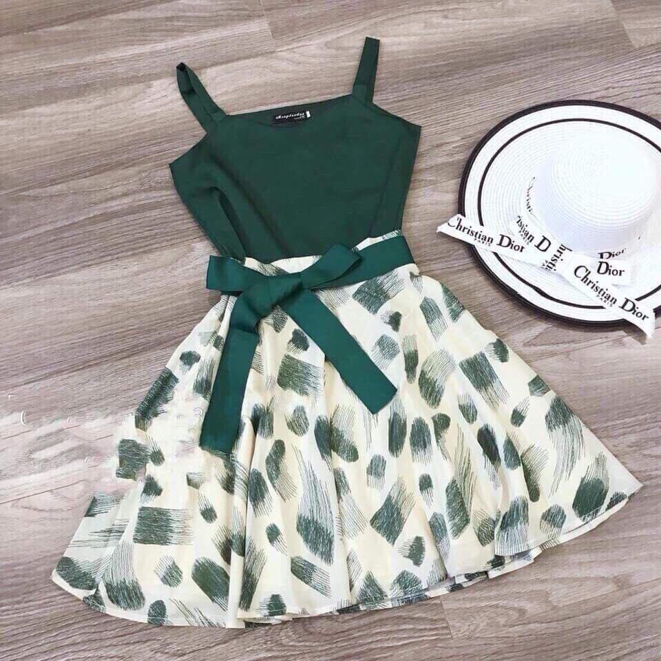 Đầm Xòe Họa Tiết Cột Eo FashionLyLy