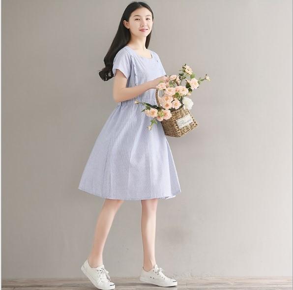 Đầm bầu công sở kẻ xinh 01