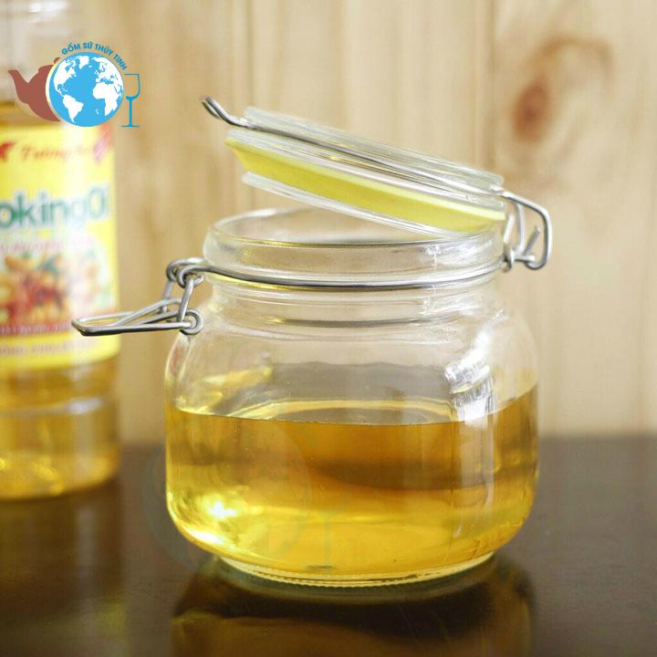 Hũ thủy tinh đựng gia vị cài kín bằng kiền inox 500ML, hũ nắp gài thủy tinh với màu nắp ngẫu nhiên,