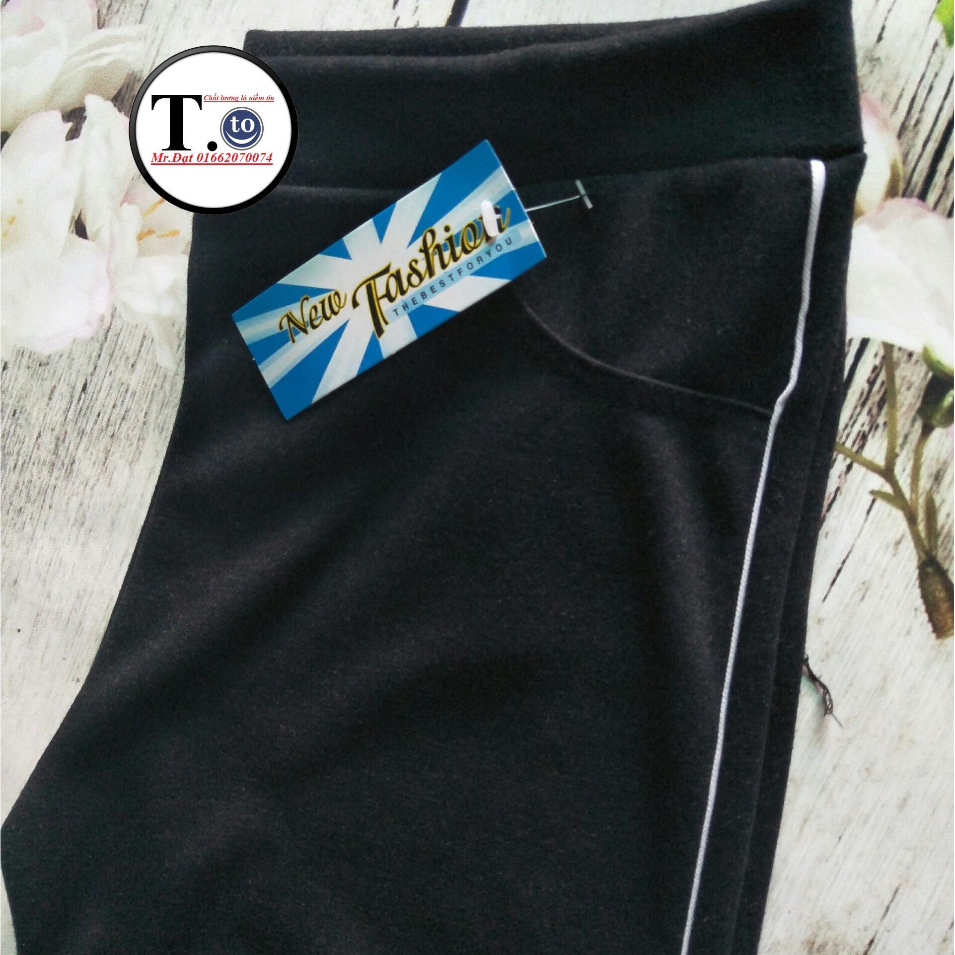 [HCM]Quần thun nữ - legging màu ĐEN BỤI (Ôm body viền sọc TRẮNG)