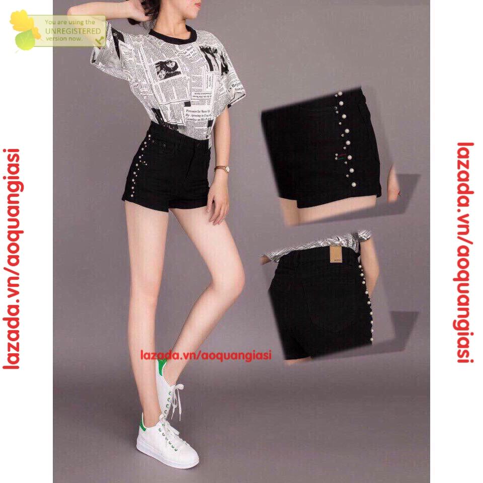 Quần short kaki đính ngọc trắng, đen mt289