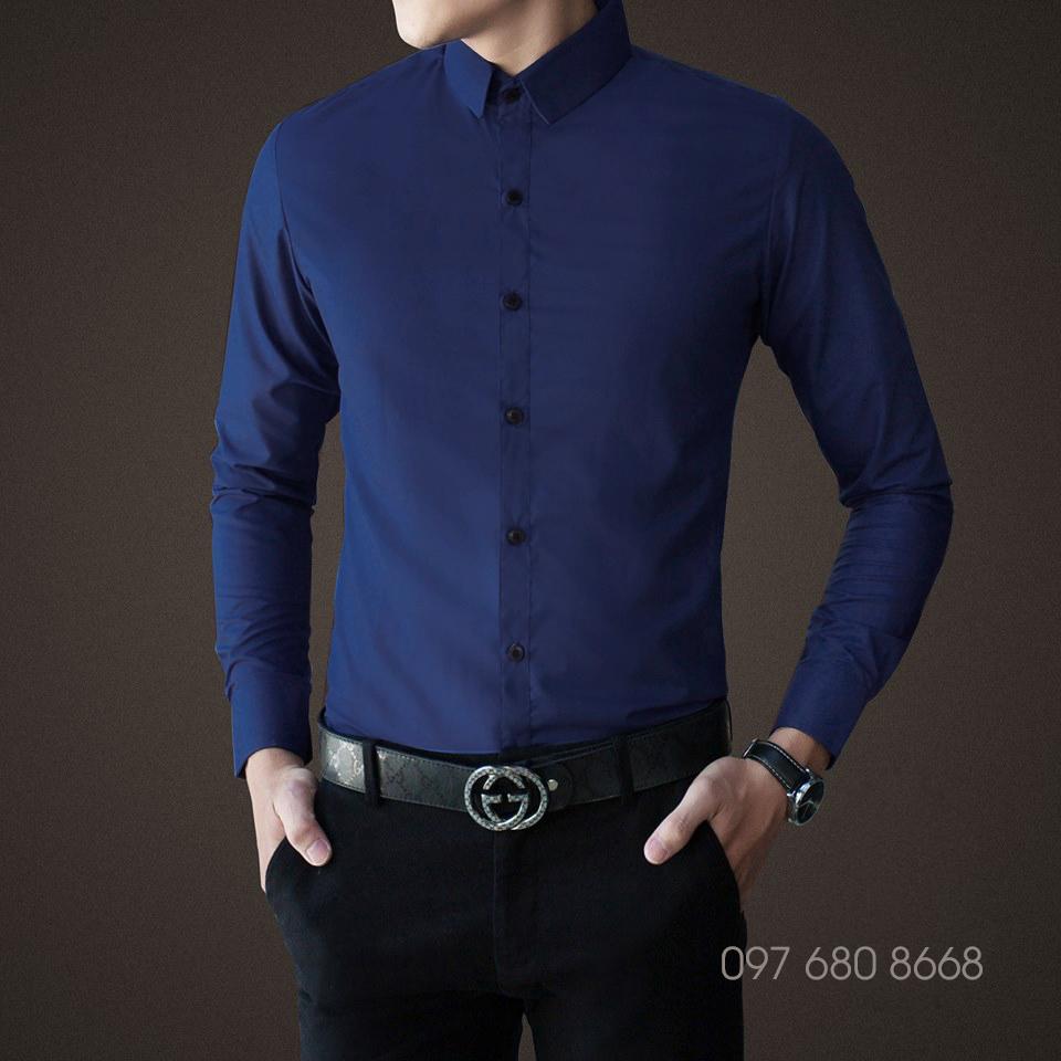 Sơ mi lụa trơn (xanh đậm) cực chất