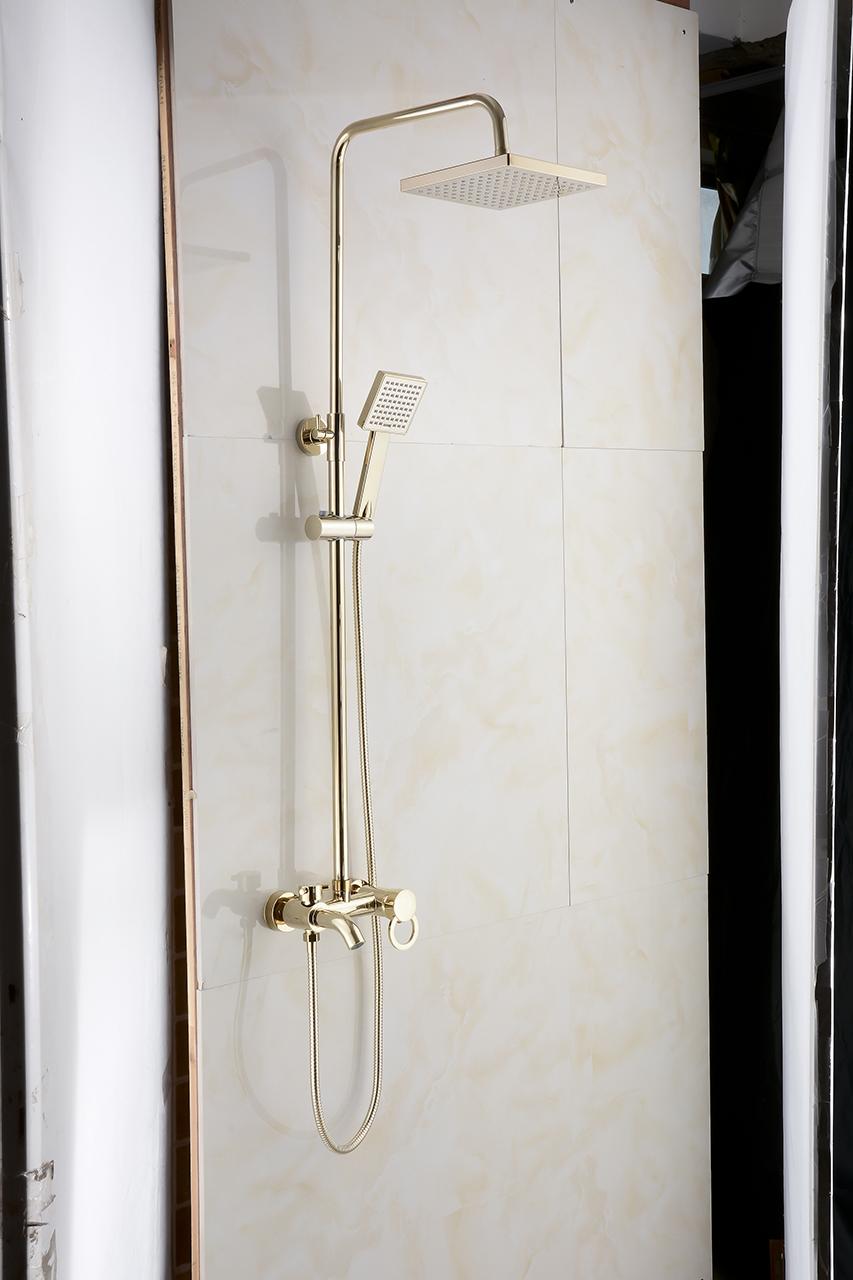 Bộ sen cây tắm đứng nóng lạnh vuông góc nhập khẩu Inox 304 mạ vàng