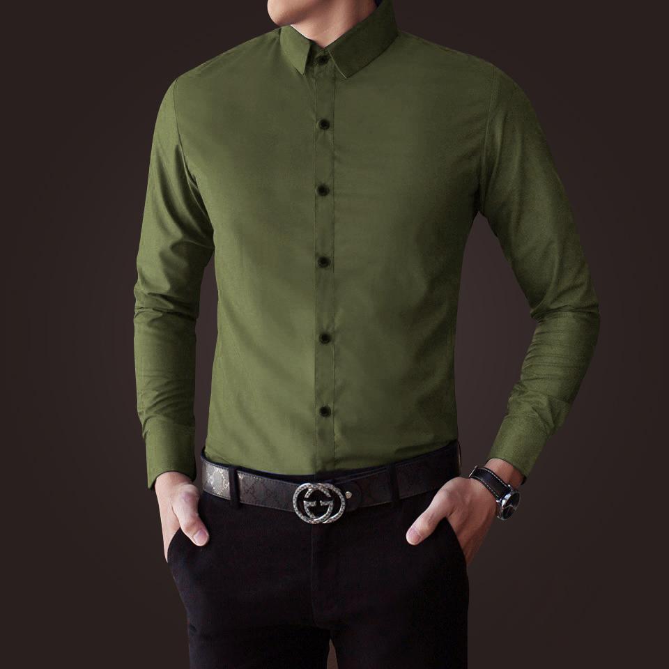 Sơ mi lụa trơn (xanh rêu) cực chất