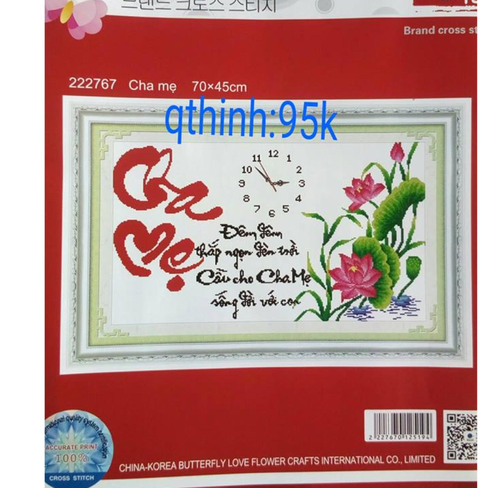 Tranh thêu chữ thập cao cấp đồng hồ Cha mẹ Tranh thêu thường
