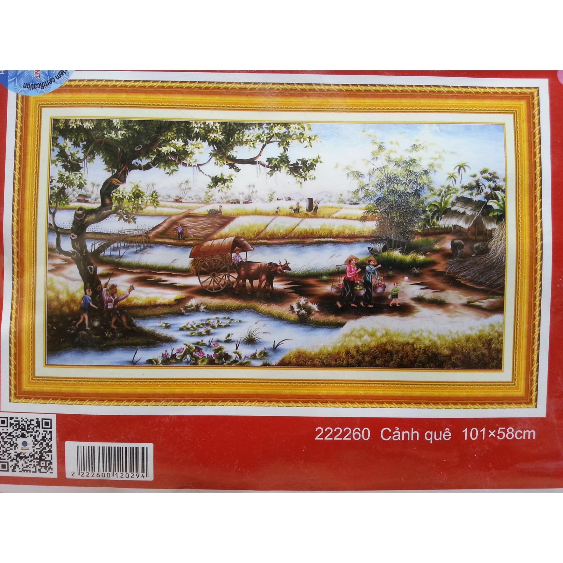 Tranh thêu chữ thập phong cảnh làng quê- Ngocthinhshop