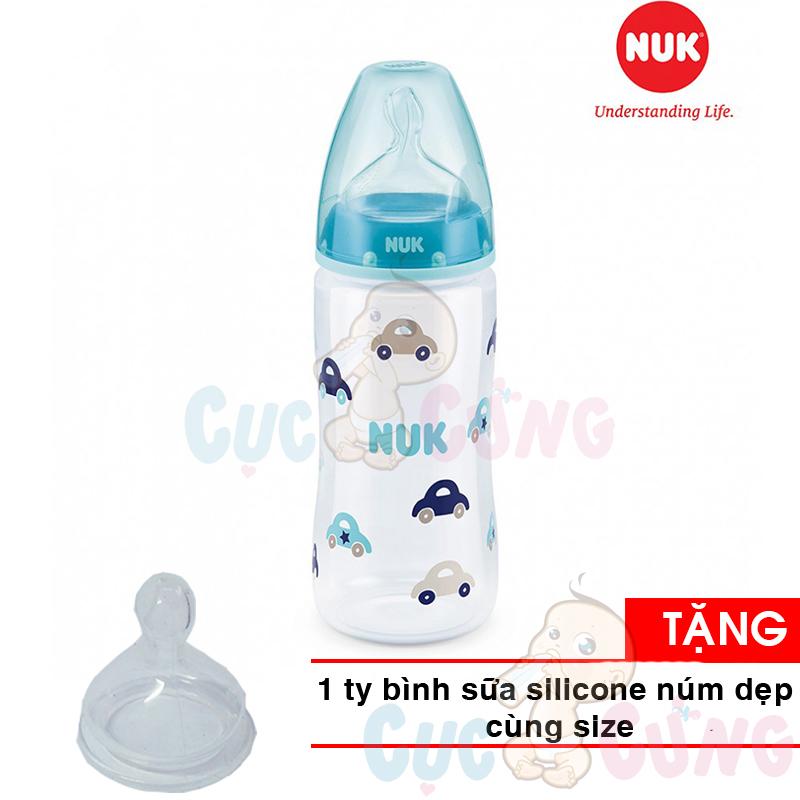 Bình sữa NUK cổ rộng PP 300ml - Ty Silicone 2M NU34330 TẶNG 1 ty thay binh sua (Số lượng có hạn)