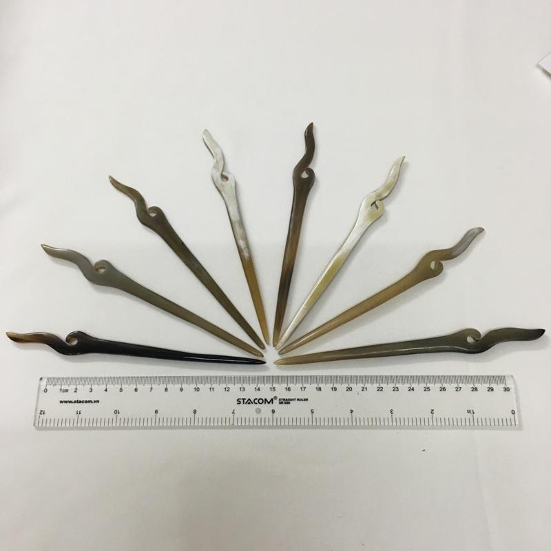Trâm Cài Tóc Sừng Bò Châu Phi TS13 Ngọn Lửa Dài 17x1,5cm