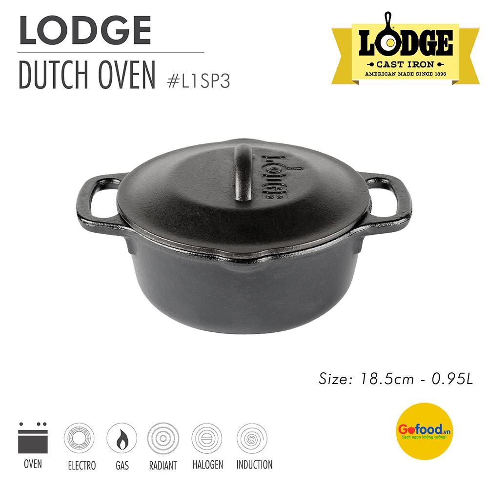  Nồi gang Lodge đường kính 18.5 cm - dung tích 0.95 lít, Cao cấp, AN TOÀN CHO SỨC KHOẺ, dùng cho cả bếp từ và lò nướng. NHẬP KHẨU CHÍNH HÃNG TỪ MỸ.