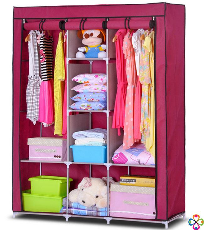 Tủ vải đựng quần áo 3 buồng 8 ngăn 3D