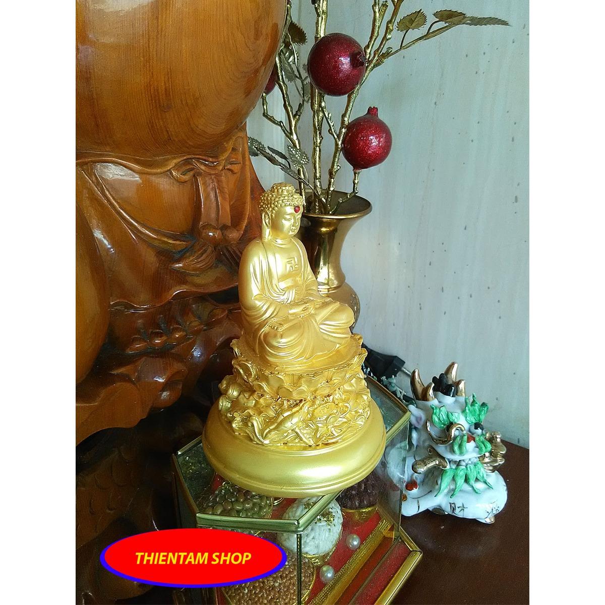 [HCM]Tượng phật thích ca tọa đài sen đế tròn đá vàng TCV12