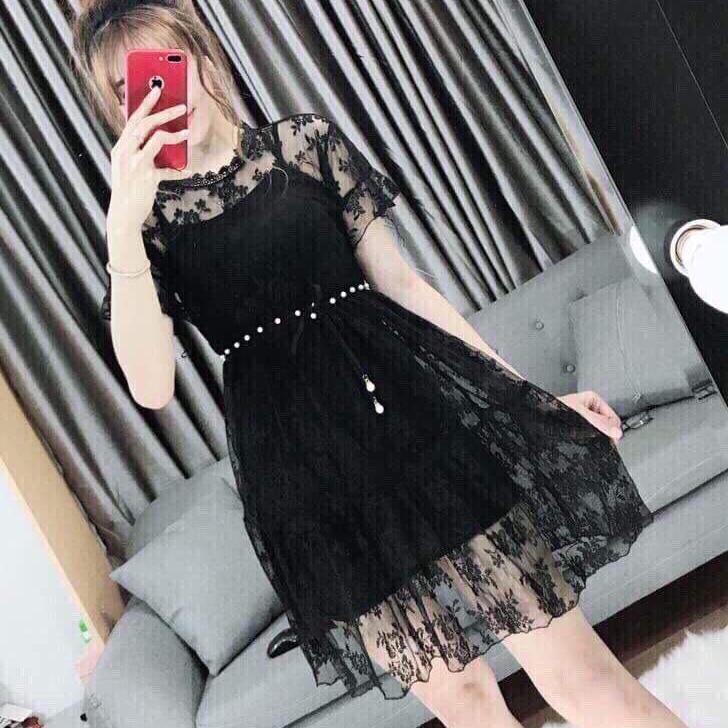 Đầm xòe ren phối lưới siêu dễ thương vh002 fashionlyly