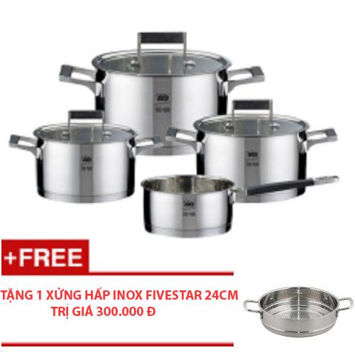 Bộ Nồi Inox Bếp Từ 4 Chiếc Elo Premium Skandinavia tặng (1 xửng hấp inox Fivestar 24cm hoặc 1 chảo Ilo)