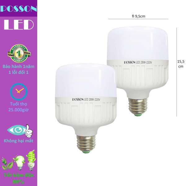 2 Bóng đèn Led trụ 28w - 30w siêu sáng tiết kiệm điện Posson LC-H28