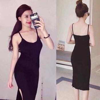 Đầm thun body 2 dây xẻ tà MYS
