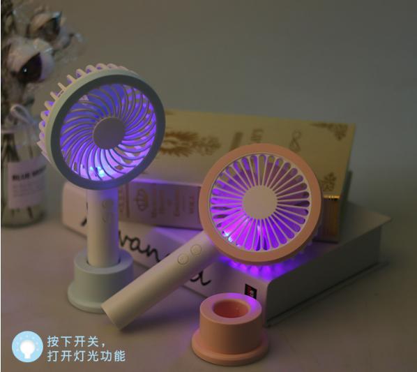 Quạt Cầm Tay Mini Đèn Led Pin Sạc Có Đế