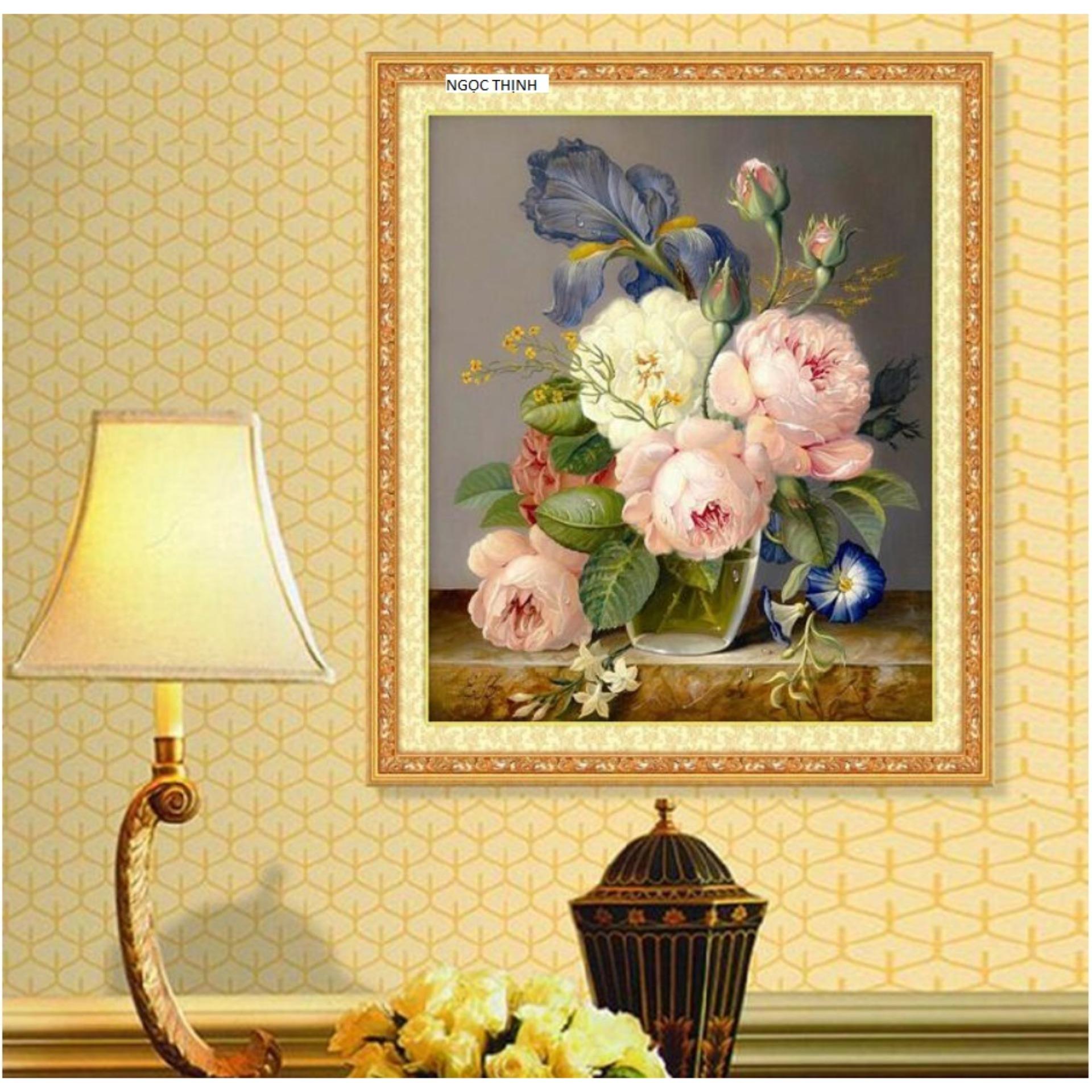 Tranh theu chu thap bình hoa 5D A889- Ngocthinhshop
